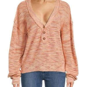 FREE PEOPLE Mercury Heathered Henley Sweater in Rosy Pink